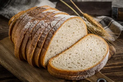Sliced loaf of bread on a chopping board Aunt Millie's