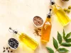 Different kind of cooking oil - sunflower olive and sesame oil with seeds